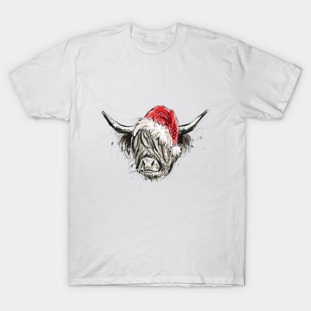 christmas highland cow T-Shirt by HJstudioDesigns